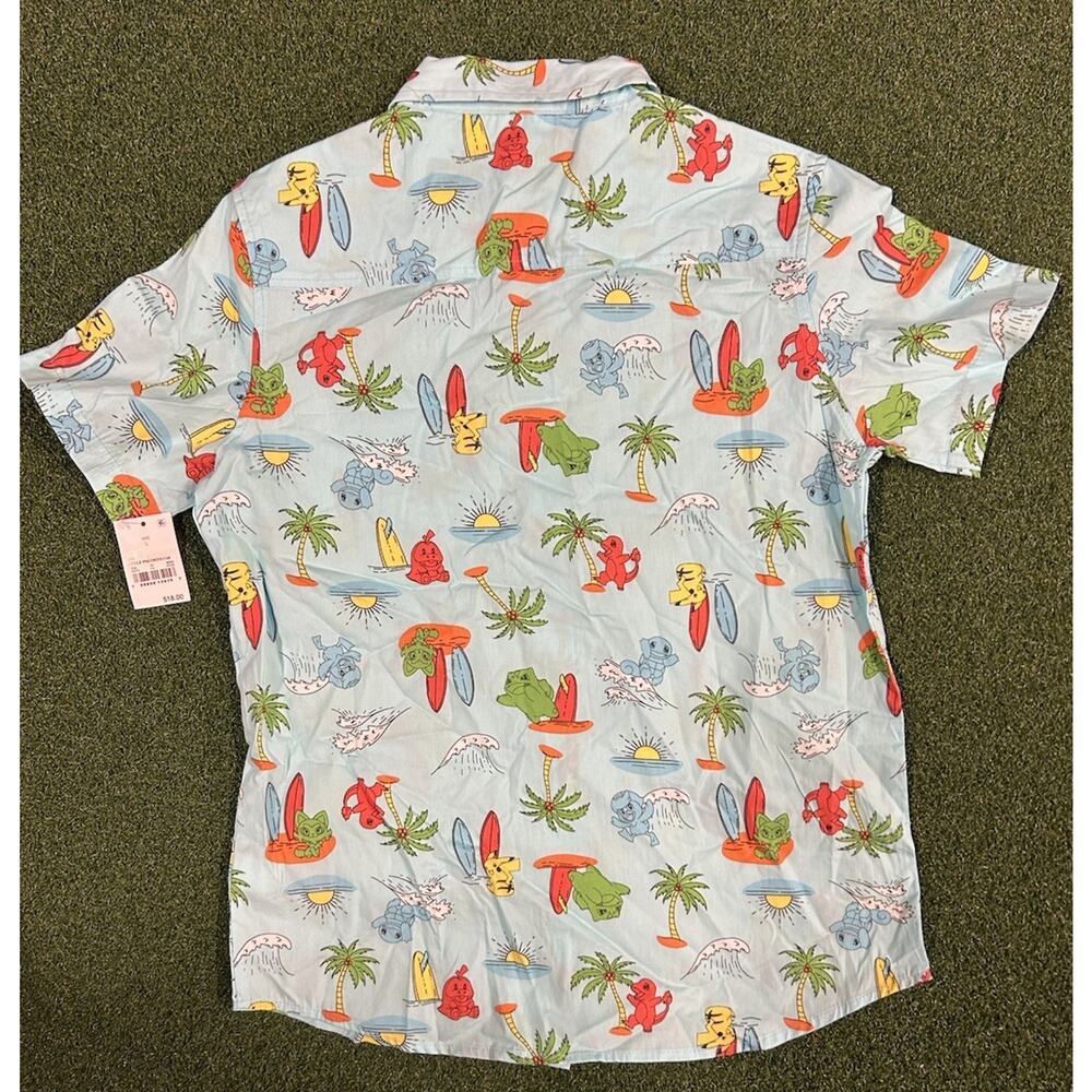 Pokémon Island Button Up Shirt Boys Large Hawaiian Aloha Tiki All Over Print - Picture 3 of 3